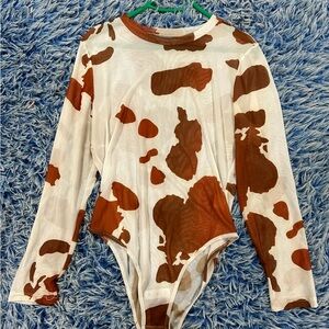 Brown and White Cow Print Mesh Bodysuit